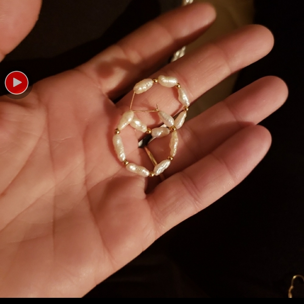 14k pearl hoops